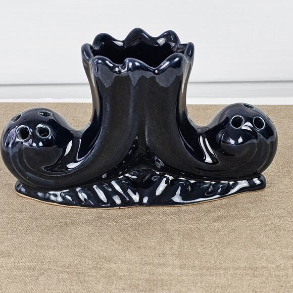 VTG Van Briggle two section black glaze vase flower frog 3 3/4" x 6.5" - Picture 1 of 8